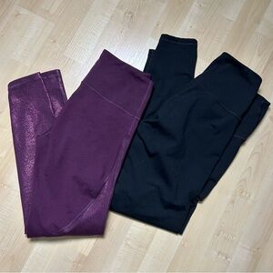 2 Pairs or Old Navy Go Dry Leggings in Black and Maroon Sz Medium